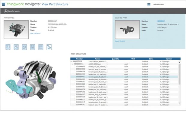 With ThingWorx Navigate, companies can deliver role-based access to accurate product information without going through the pain of a full PLM migration, according to the company. Image courtesy of PTC.