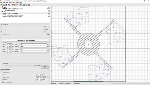 After slicing parts, you can view an animated simulation of the toolpath as each layer is created.