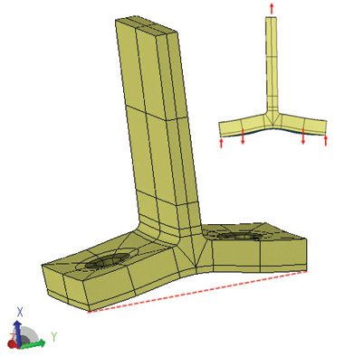 Fig. 6: Bolt reaction system (inset) and deformed shape plot.