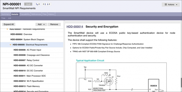 The Summer 2018 release of the Arena cloud-based product lifecycle management and quality management platform debuts Arena Requirements Management for tracking requirements and related product development issues. With it, users can create requirements using defined templates, link to parts, reference documents and add details. Image courtesy of Arena Solutions Inc.